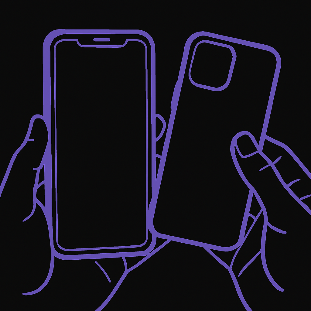 Illustration showing phone with and without case